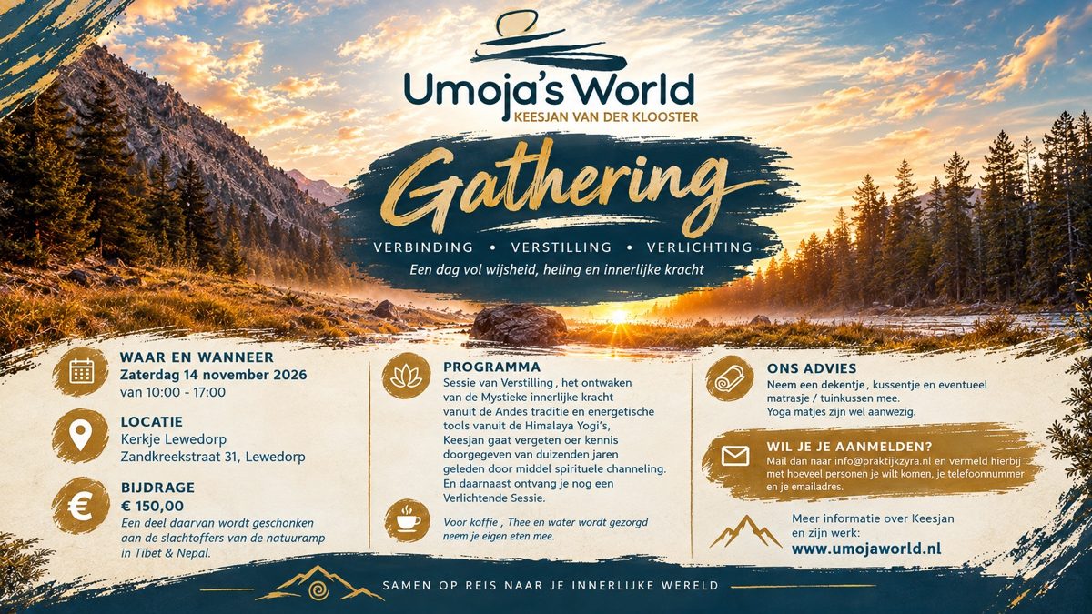 Flyer Gathering: 14 november 2026, Kerkje Lewedorp, 10:00–17:00 uur, bijdrage € 150